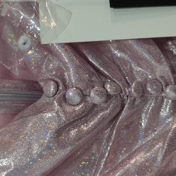 Batsheva Designer Shimmery Metallic Pink flutter sleeve sweetheart Dress size8/4 - Picture 4 of 15